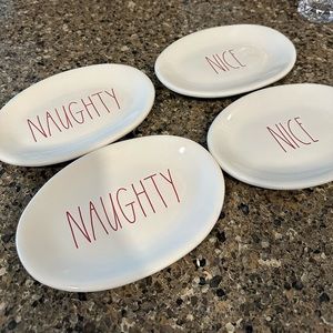 Rae Dunn Oval Plates NAUGHTY-NICE Set of 4